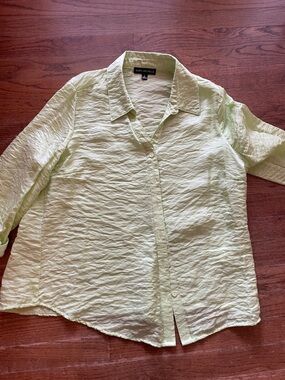 Sara Michelle Pale Green Crinkled Button-Down Shirt with shimmer, size large